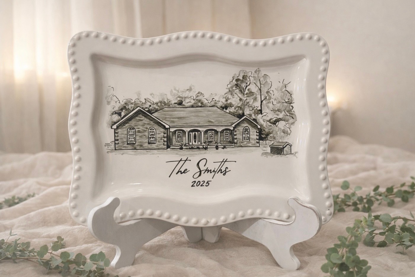 The Smiths 2025 - Ranch home on wavy rectangular platter